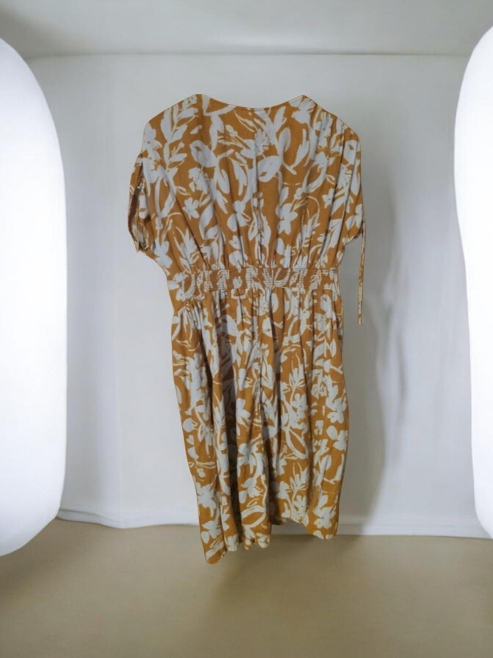 Ava & Viv Mustard Yellow Floral Midi Dress with White Print - Picture 2 of 4